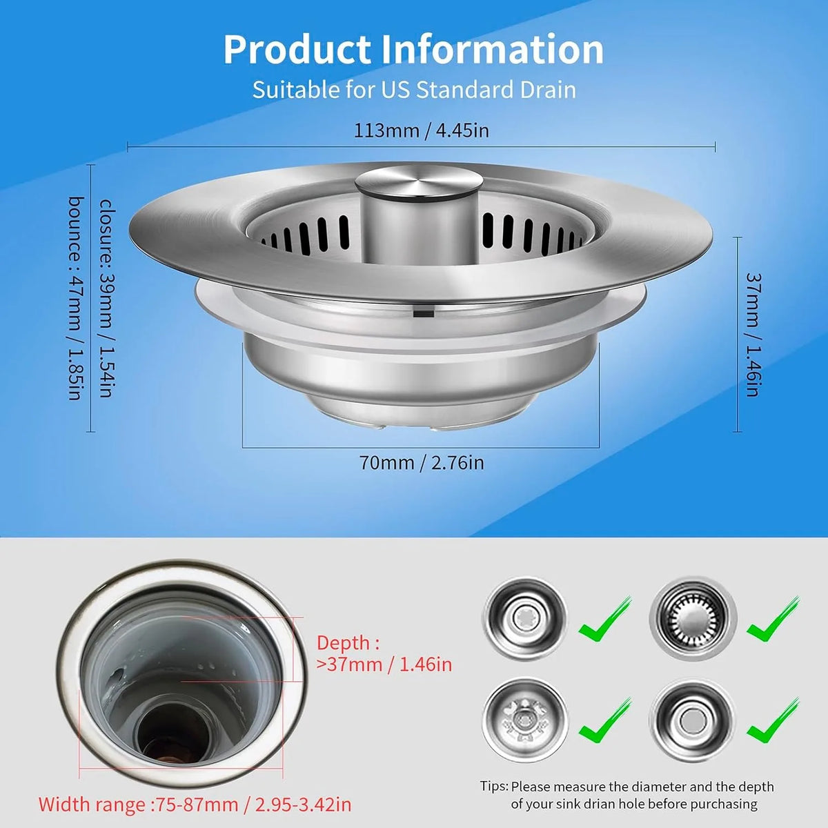 3-In-1 Stainless Steel Sink Strainer