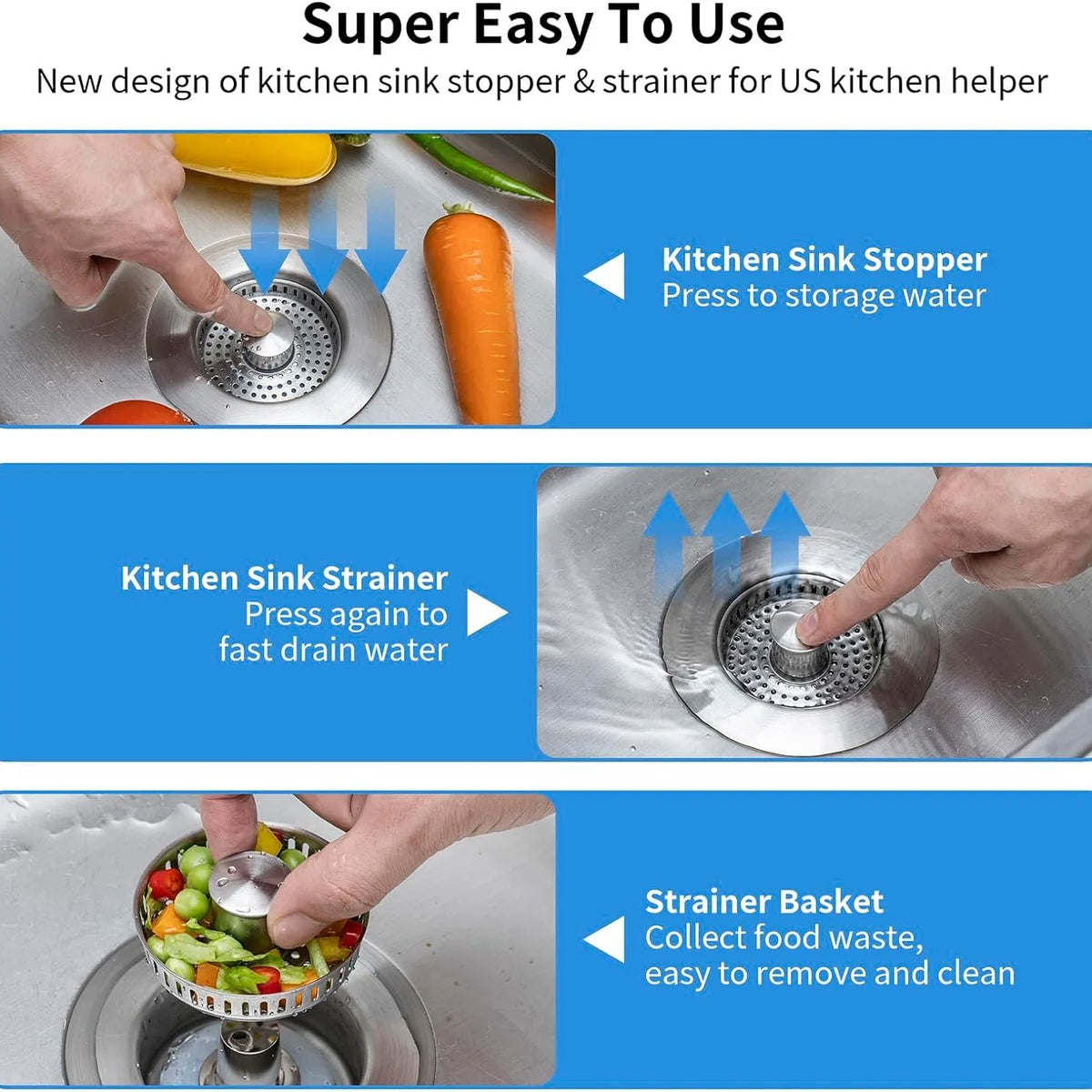 3-In-1 Stainless Steel Sink Strainer