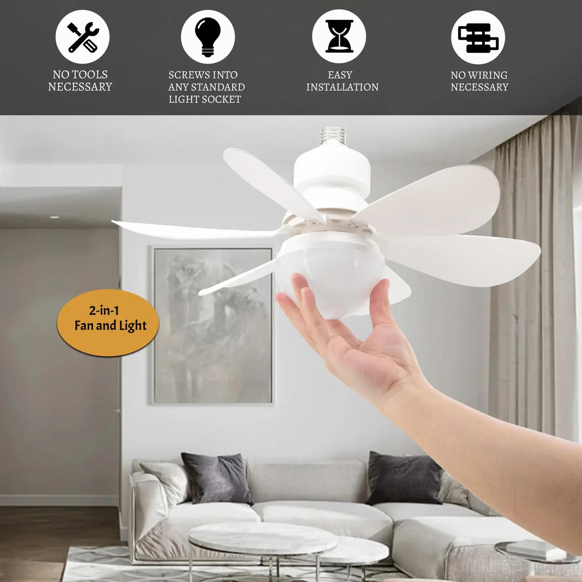 Socket Cooling Fan Smart LED Light